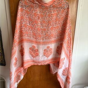 Floral Orange and White Sheer Scarf